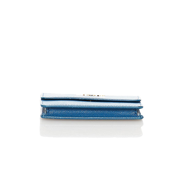 プラダ サフィアーノ カードケース ブルー レザー レディース PRADA 【中古】