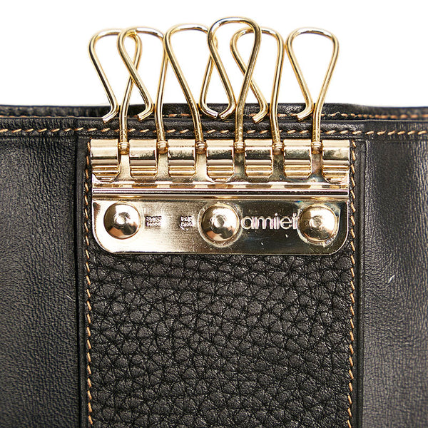 グッチ キーケース ブラック ゴールド レザー レディース GUCCI 【中古】