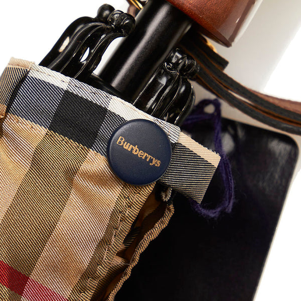 バーバリー ノバチェック 折り畳み 雨傘 ベージュ ポリエステル レディース BURBERRY 【中古】