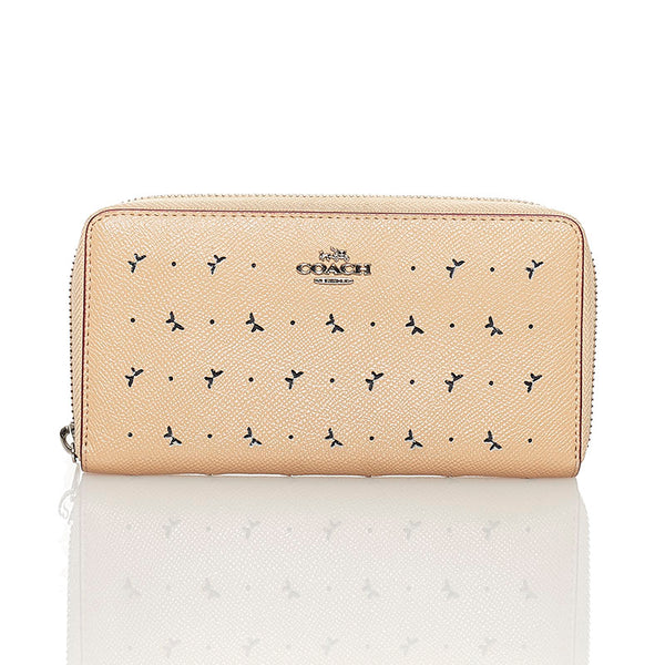 コーチ バタフライ ラウンドファスナー 長財布 ベージュ レザー レディース COACH 【中古】