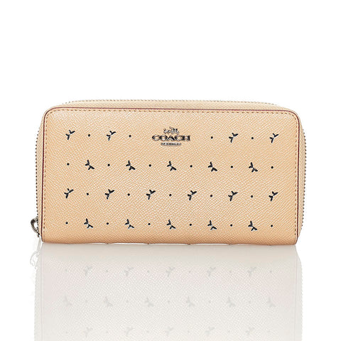 コーチ バタフライ ラウンドファスナー 長財布 ベージュ レザー レディース COACH 【中古】