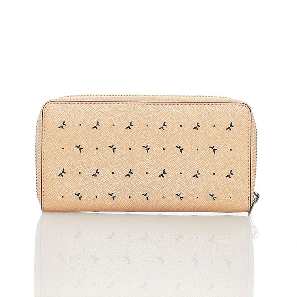 コーチ バタフライ ラウンドファスナー 長財布 ベージュ レザー レディース COACH 【中古】