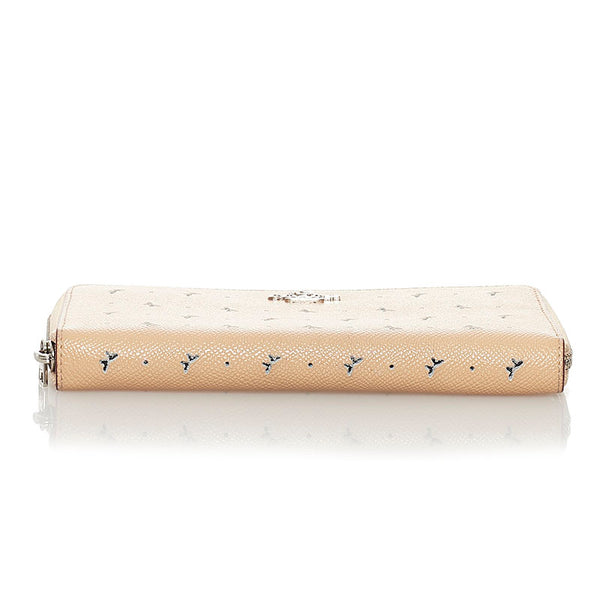 コーチ バタフライ ラウンドファスナー 長財布 ベージュ レザー レディース COACH 【中古】