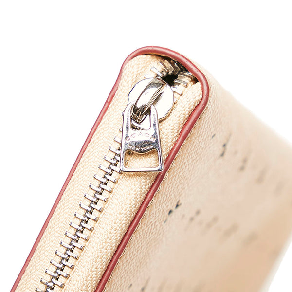 コーチ バタフライ ラウンドファスナー 長財布 ベージュ レザー レディース COACH 【中古】