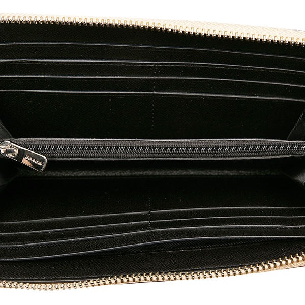 コーチ バタフライ ラウンドファスナー 長財布 ベージュ レザー レディース COACH 【中古】