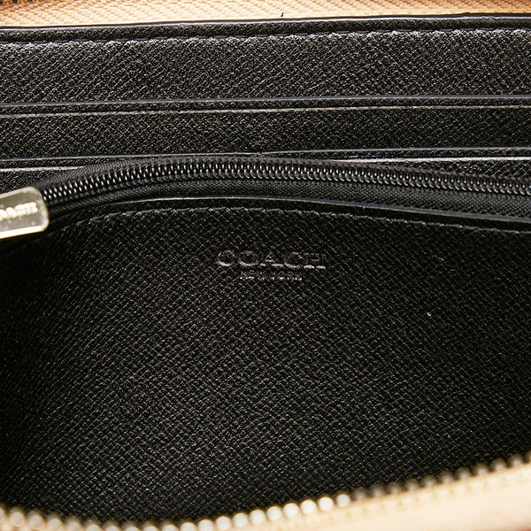 コーチ バタフライ ラウンドファスナー 長財布 ベージュ レザー レディース COACH 【中古】