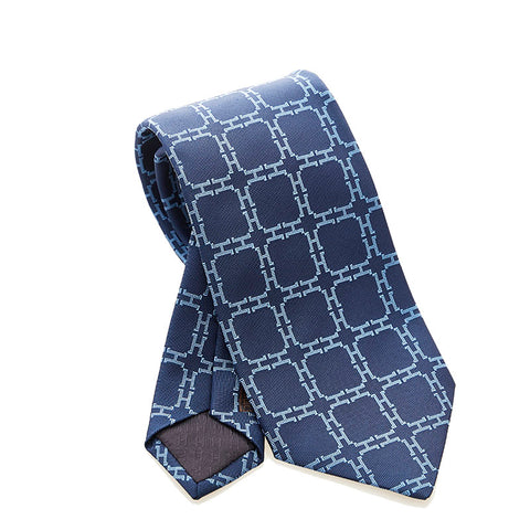 エルメス ネクタイ ネイビー ブルー シルク レディース HERMES 【中古】