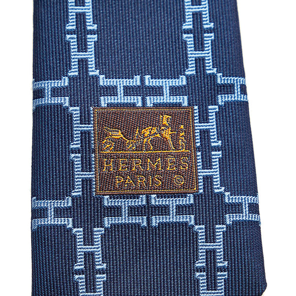 エルメス ネクタイ ネイビー ブルー シルク レディース HERMES 【中古】