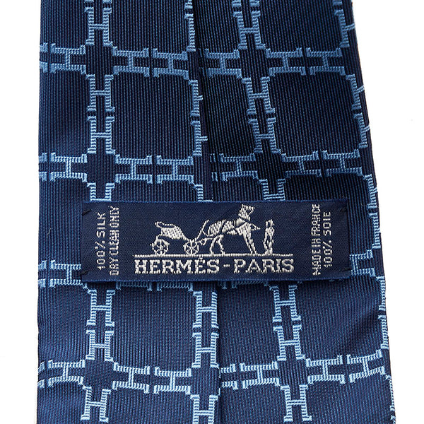 エルメス ネクタイ ネイビー ブルー シルク レディース HERMES 【中古】