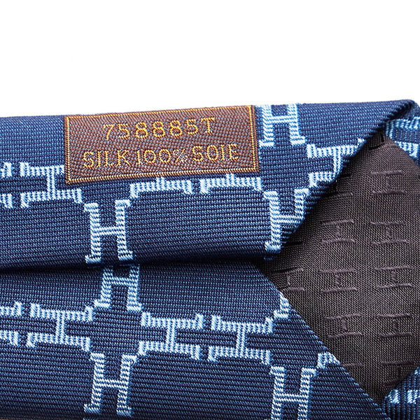 エルメス ネクタイ ネイビー ブルー シルク レディース HERMES 【中古】