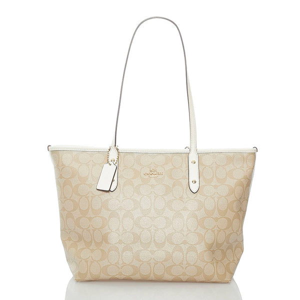 コーチ シグネチャー トートバッグ ショルダーバッグ F58292 ベージュ ホワイト PVC レザー レディース COACH 【中古】