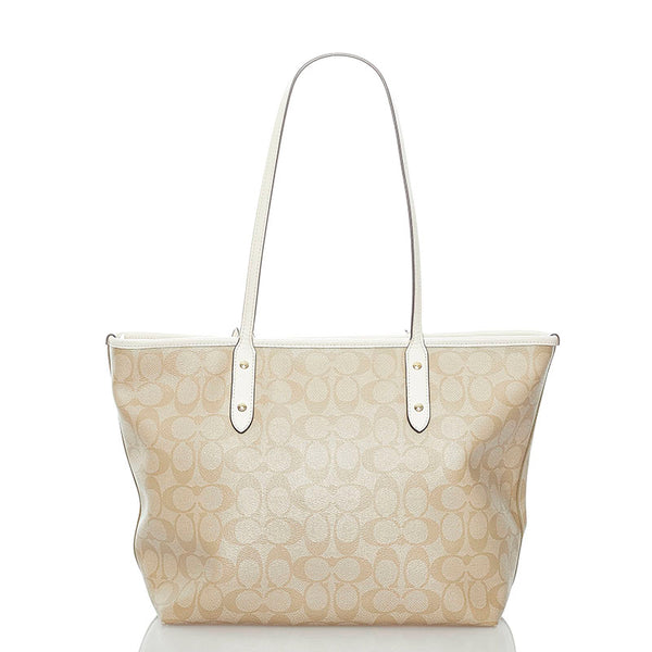 コーチ シグネチャー トートバッグ ショルダーバッグ F58292 ベージュ ホワイト PVC レザー レディース COACH 【中古】