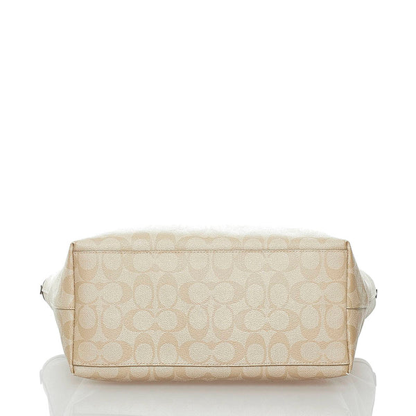 コーチ シグネチャー トートバッグ ショルダーバッグ F58292 ベージュ ホワイト PVC レザー レディース COACH 【中古】