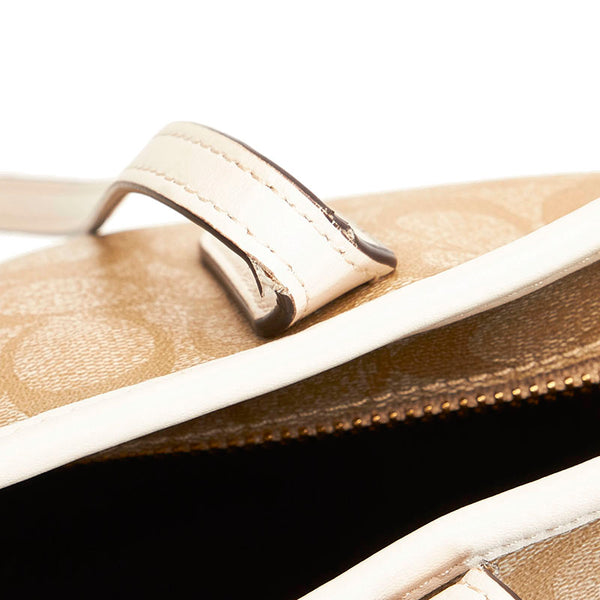 コーチ シグネチャー トートバッグ ショルダーバッグ F58292 ベージュ ホワイト PVC レザー レディース COACH 【中古】