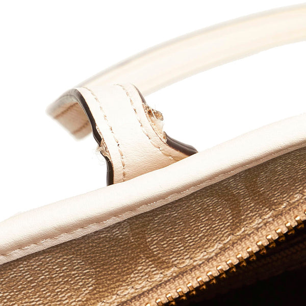 コーチ シグネチャー トートバッグ ショルダーバッグ F58292 ベージュ ホワイト PVC レザー レディース COACH 【中古】