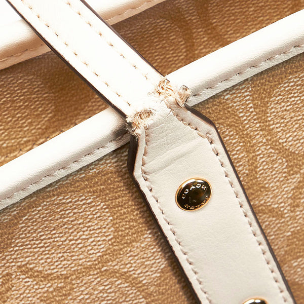 コーチ シグネチャー トートバッグ ショルダーバッグ F58292 ベージュ ホワイト PVC レザー レディース COACH 【中古】