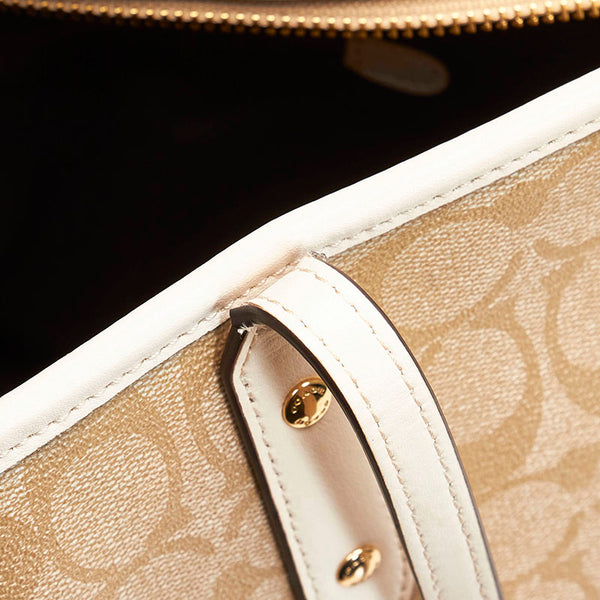 コーチ シグネチャー トートバッグ ショルダーバッグ F58292 ベージュ ホワイト PVC レザー レディース COACH 【中古】