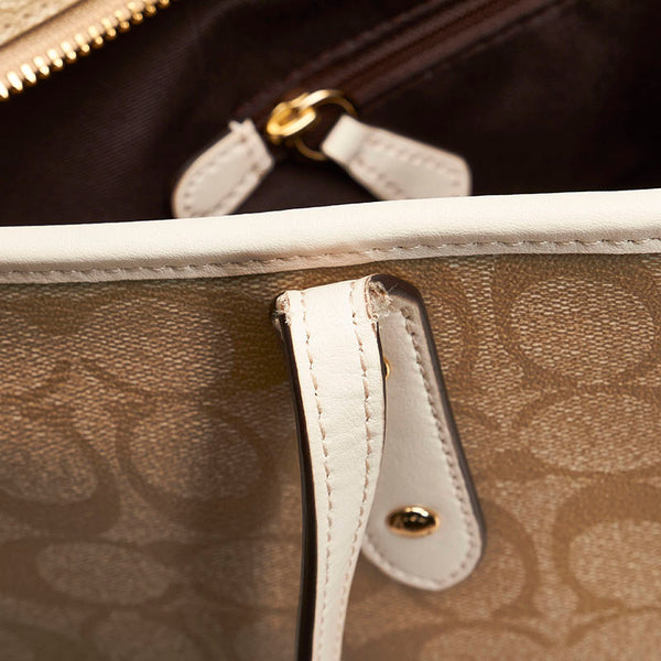 コーチ シグネチャー トートバッグ ショルダーバッグ F58292 ベージュ ホワイト PVC レザー レディース COACH 【中古】