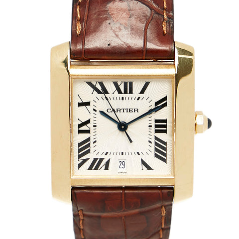 カルティエ タンク フランセーズ LM 腕時計 自動巻き アイボリー文字盤 K18YG イエローゴールド 型押しレザー メンズ CARTIER 【中古】