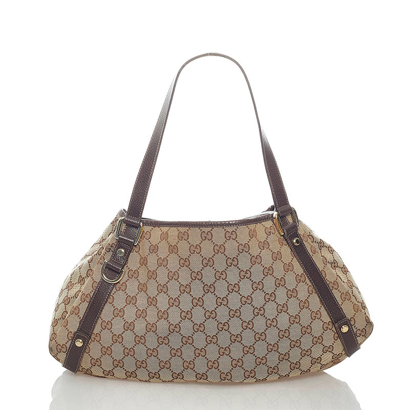 グッチ GGキャンバス アビー ショルダーバッグ 130736 ベージュ ブラウン キャンバス レザー レディース GUCCI 【中古】