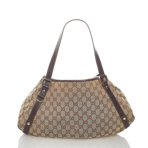 グッチ GGキャンバス アビー ショルダーバッグ 130736 ベージュ ブラウン キャンバス レザー レディース GUCCI 【中古】