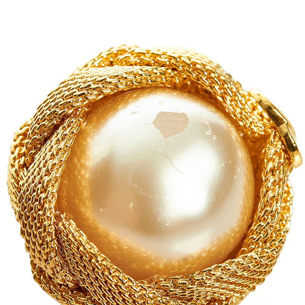 シャネル ココマーク イヤリング ゴールド ホワイト メッキ フェイクパール レディース CHANEL 【中古】