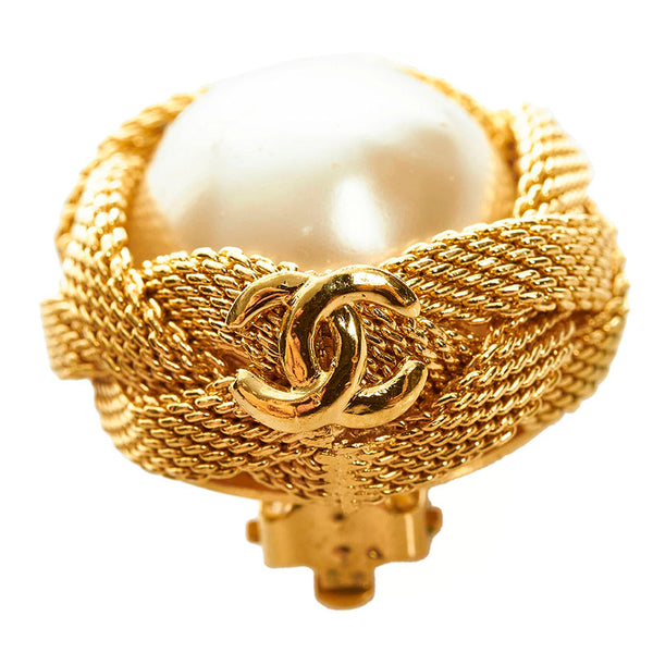 シャネル ココマーク イヤリング ゴールド ホワイト メッキ フェイクパール レディース CHANEL 【中古】