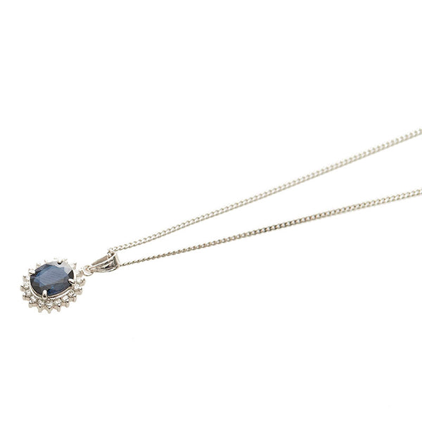 Pt850 プラチナ サファイア1.41ct ダイヤ0.22ct ネックレス レディース 【中古】