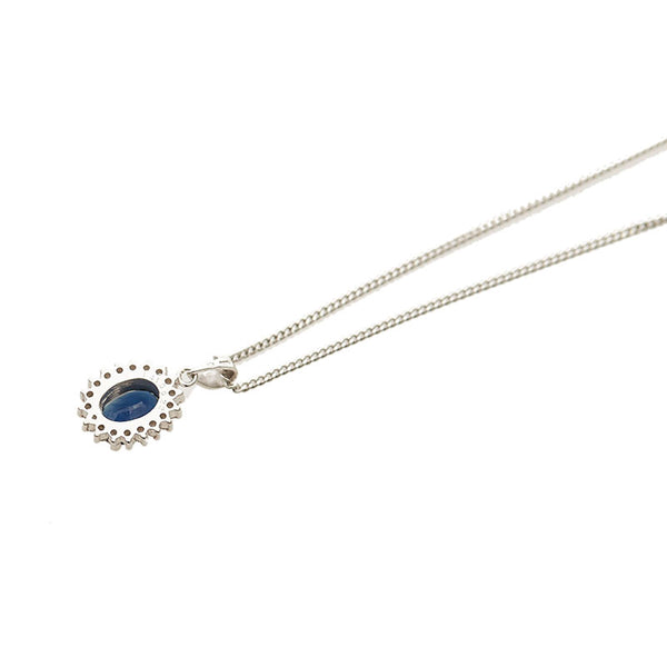Pt850 プラチナ サファイア1.41ct ダイヤ0.22ct ネックレス レディース 【中古】