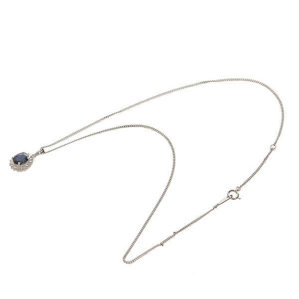 Pt850 プラチナ サファイア1.41ct ダイヤ0.22ct ネックレス レディース 【中古】