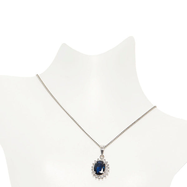 Pt850 プラチナ サファイア1.41ct ダイヤ0.22ct ネックレス レディース 【中古】