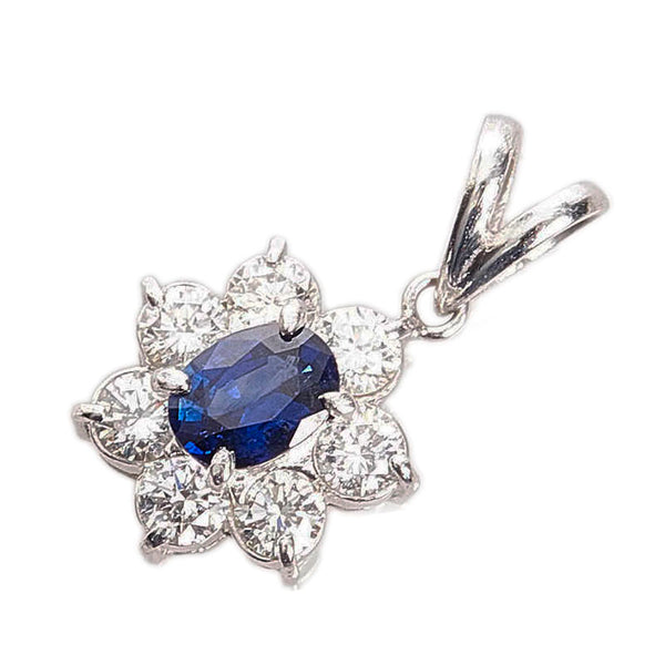 Pt900 プラチナ サファイア0.43ct ダイヤ0.55ct フラワー ペンダントトップ レディース 【中古】