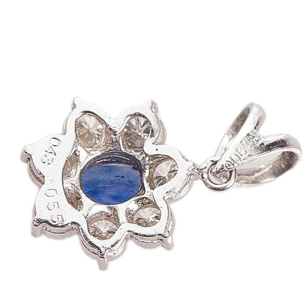 Pt900 プラチナ サファイア0.43ct ダイヤ0.55ct フラワー ペンダントトップ レディース 【中古】