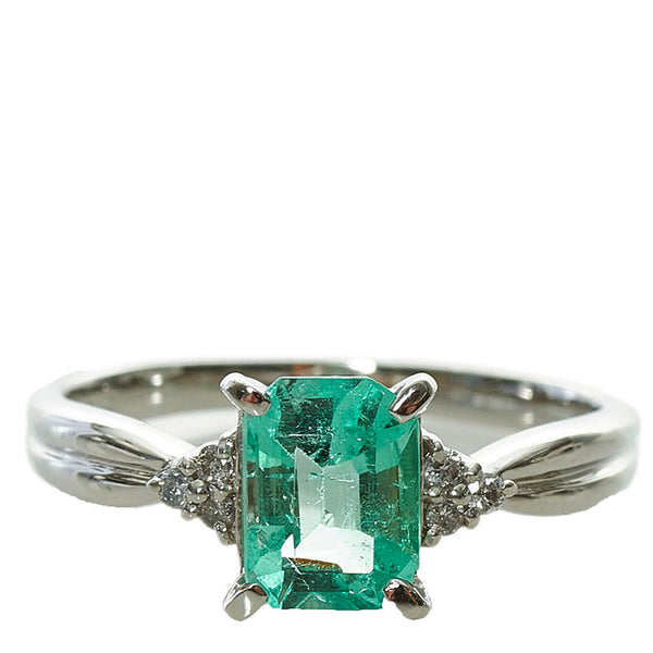 Pt900 プラチナ エメラルド1.05ct ダイヤ0.06ct リング 指輪 レディース 14.5号 【中古】