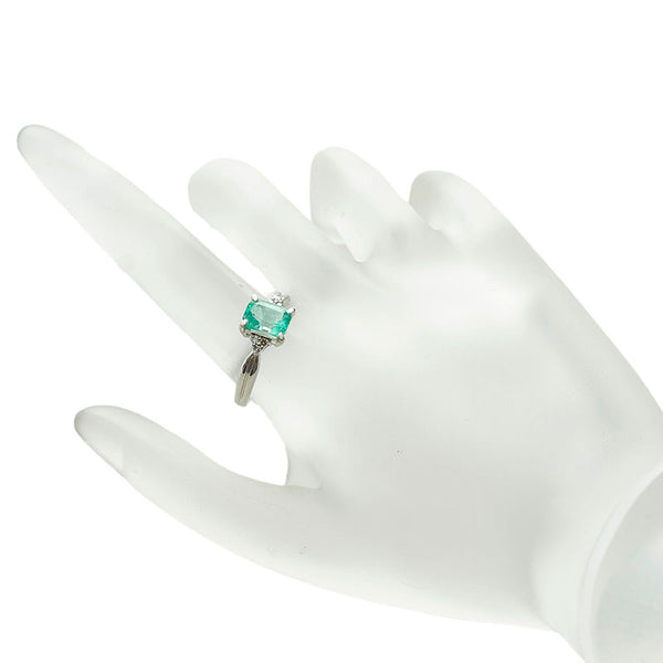 Pt900 プラチナ エメラルド1.05ct ダイヤ0.06ct リング 指輪 レディース 14.5号 【中古】