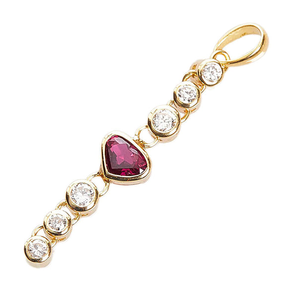 K18YG イエローゴールド ルビー0.22ct ダイヤ0.424ct ハート ペンダントトップ レディース 【中古】