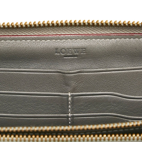ロエベ アナグラム ラウンドファスナー 長財布 グレー レザー PVC レディース LOEWE 【中古】