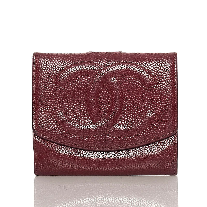 ココマーク 二つ折り財布 A13496 ボルドー キャビアスキン レディース 【中古】