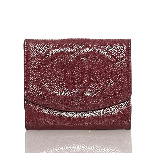 ココマーク 二つ折り財布 A13496 ボルドー キャビアスキン レディース 【中古】