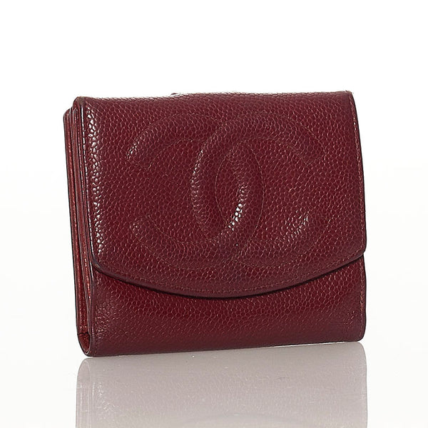 ココマーク 二つ折り財布 A13496 ボルドー キャビアスキン レディース 【中古】