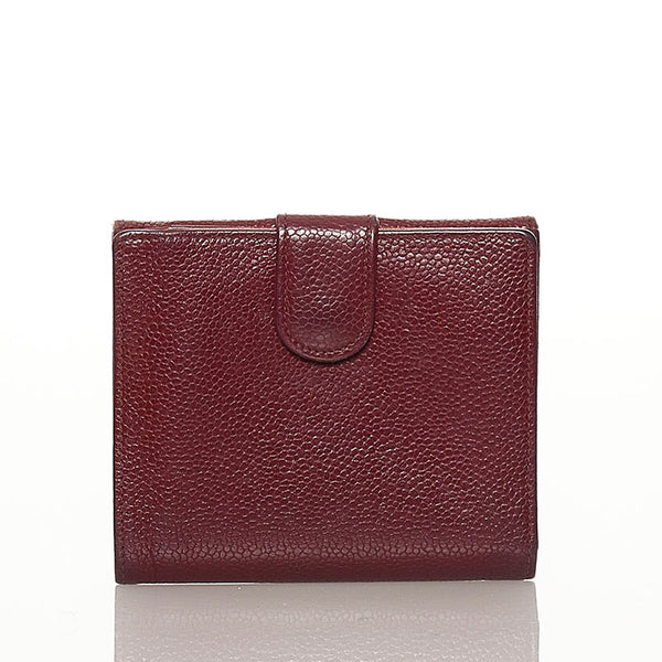 ココマーク 二つ折り財布 A13496 ボルドー キャビアスキン レディース 【中古】