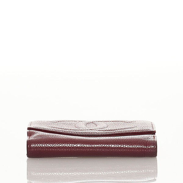 ココマーク 二つ折り財布 A13496 ボルドー キャビアスキン レディース 【中古】