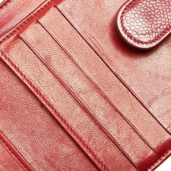 ココマーク 二つ折り財布 A13496 ボルドー キャビアスキン レディース 【中古】