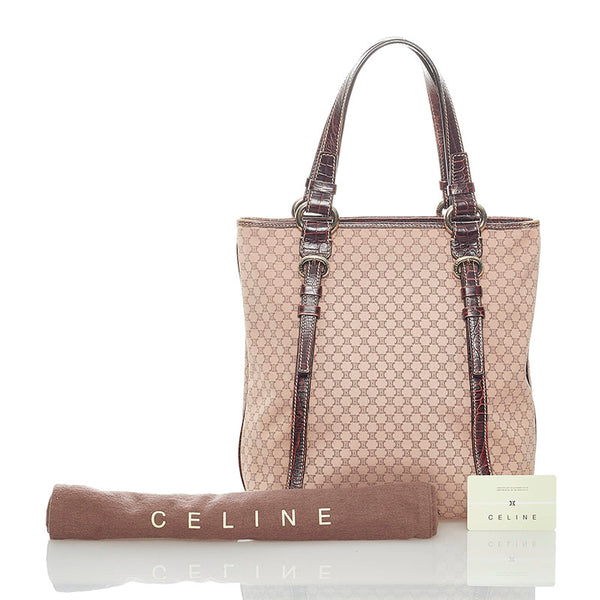 セリーヌ マカダム トートバッグ ブラウン キャンバス レザー レディース CELINE 【中古】