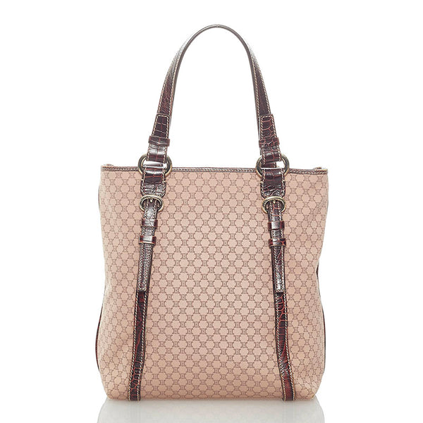 セリーヌ マカダム トートバッグ ブラウン キャンバス レザー レディース CELINE 【中古】