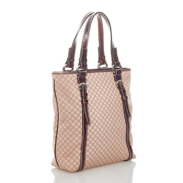 セリーヌ マカダム トートバッグ ブラウン キャンバス レザー レディース CELINE 【中古】
