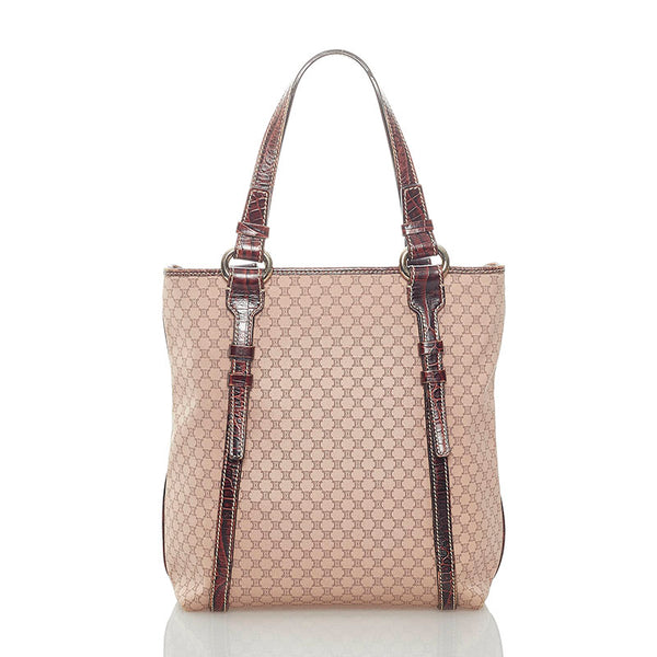 セリーヌ マカダム トートバッグ ブラウン キャンバス レザー レディース CELINE 【中古】