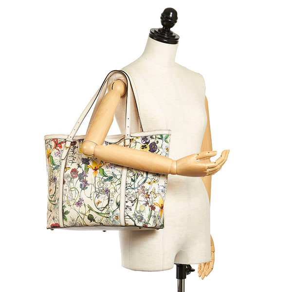 グッチ フローラ トートバッグ 309613 ホワイト マルチカラー PVC レザー レディース GUCCI 【中古】