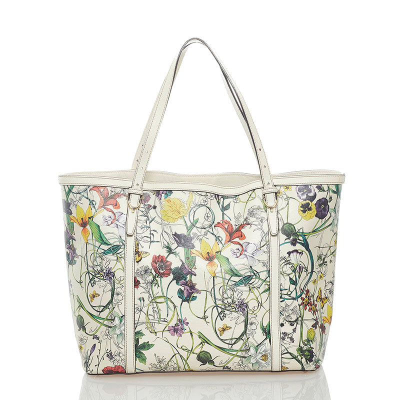 グッチ フローラ トートバッグ 309613 ホワイト マルチカラー PVC レザー レディース GUCCI 【中古】