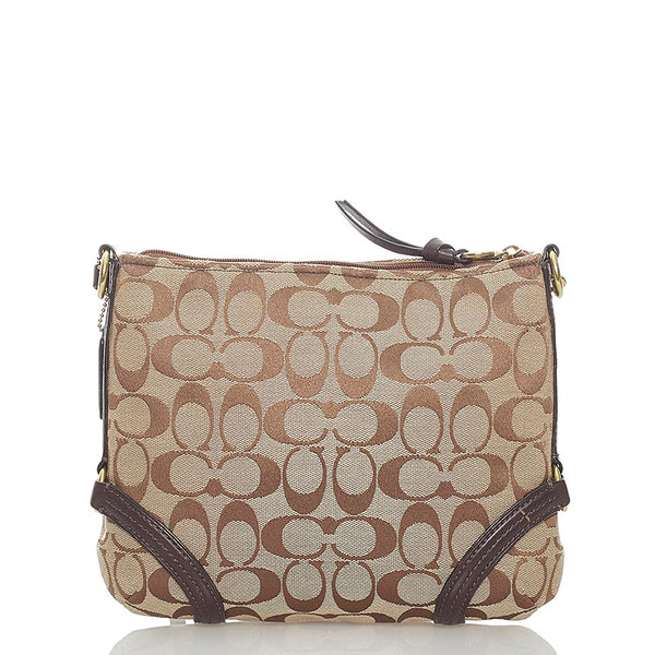 コーチ シグネチャー 斜め掛け ショルダーバッグ ベージュ ブラウン キャンバス レザー レディース COACH 【中古】
